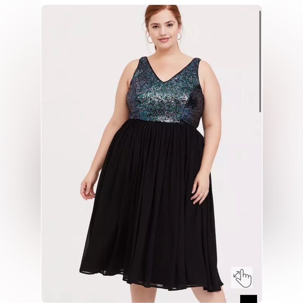 Ladies Torrid Midi Black‎ Sequin Chiffon Skater Midi Dress Size 20